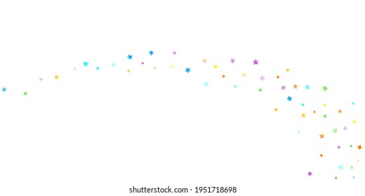 Rainbow Festive Confetti. Carnival Template. Colorful Star Falling. Beautiful Holidays Party. Little Tiny Multicolor Sprockets on White Background. Bright Vector Illustration.