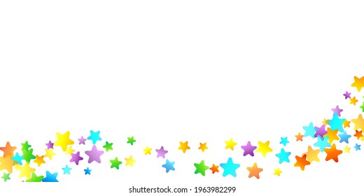 Rainbow Festive Confetti. Carnival Template. Colorful Star Falling. Beautiful Holidays Party. Little Tiny Multicolor Sprockets on White Background. Bright Vector Illustration.