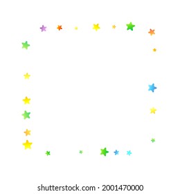 Rainbow Festive Confetti. Carnival Template. Colorful Star Falling. Beautiful Holidays Party. Little Tiny Multicolor Sprockets on White Background. Bright Vector Illustration.