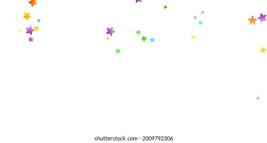 Confetti festivo arcoiris. Plantilla de Carnaval. Estrella Colorida Cae. Hermosa fiesta de vacaciones. Pequeños baldes multicolores sobre fondo blanco. Ilustración del vector brillante.