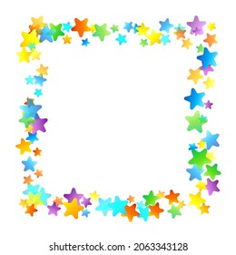 Rainbow Festive Confetti. Carnival Template. Colorful Star Falling. Beautiful Holidays Party. Little Tiny Multicolor Sprockets on White Background. Bright Vector Illustration.
