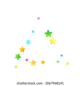 Rainbow Festive Confetti. Carnival Template. Colorful Star Falling. Beautiful Holidays Party. Little Tiny Multicolor Sprockets on White Background. Bright Vector Illustration.
