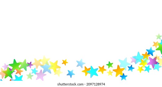 Rainbow Festive Confetti. Carnival Template. Colorful Star Falling. Beautiful Holidays Party. Little Tiny Multicolor Sprockets on White Background. Bright Vector Illustration.
