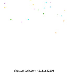 Rainbow Festive Confetti. Carnival Template. Colorful Star Falling. Beautiful Holidays Party. Little Tiny Multicolor Sprockets on White Background. Bright Vector Illustration.