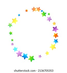 Rainbow Festive Confetti. Carnival Template. Colorful Star Falling. Beautiful Holidays Party. Little Tiny Multicolor Sprockets on White Background. Bright Vector Illustration.
