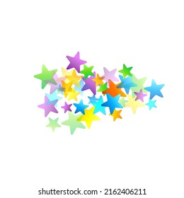 Rainbow Festive Confetti. Carnival Template. Colorful Star Falling. Beautiful Holidays Party. Little Tiny Multicolor Sprockets on White Background. Bright Vector Illustration.