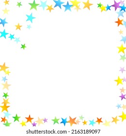Rainbow Festive Confetti. Carnival Template. Colorful Star Falling. Beautiful Holidays Party. Little Tiny Multicolor Sprockets on White Background. Bright Vector Illustration.