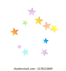 Rainbow Festive Confetti. Carnival Template. Colorful Star Falling. Beautiful Holidays Party. Little Tiny Multicolor Sprockets on White Background. Bright Vector Illustration.