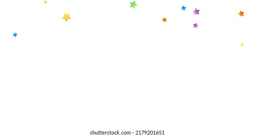 Rainbow Festive Confetti. Carnival Template. Colorful Star Falling. Beautiful Holidays Party. Little Tiny Multicolor Sprockets on White Background. Bright Vector Illustration.