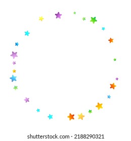 Rainbow Festive Confetti. Carnival Template. Colorful Star Falling. Beautiful Holidays Party. Little Tiny Multicolor Sprockets on White Background. Bright Vector Illustration.
