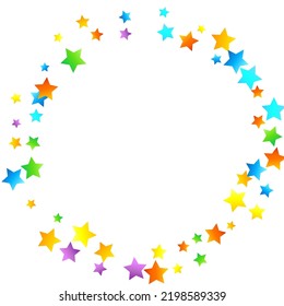 Rainbow Festive Confetti. Carnival Template. Colorful Star Falling. Beautiful Holidays Party. Little Tiny Multicolor Sprockets on White Background. Bright Vector Illustration.