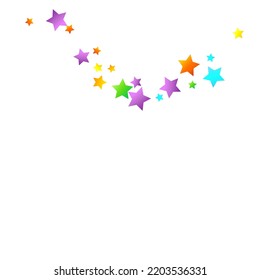 Rainbow Festive Confetti. Carnival Template. Colorful Star Falling. Beautiful Holidays Party. Little Tiny Multicolor Sprockets on White Background. Bright Vector Illustration.