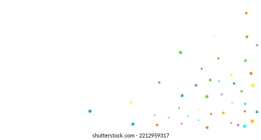 Rainbow Festive Confetti. Carnival Template. Colorful Star Falling. Beautiful Holidays Party. Little Tiny Multicolor Sprockets on White Background. Bright Vector Illustration.