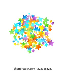 Rainbow Festive Confetti. Carnival Template. Colorful Star Falling. Beautiful Holidays Party. Little Tiny Multicolor Sprockets on White Background. Bright Vector Illustration.