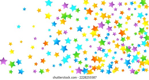Rainbow Festive Confetti. Carnival Template. Colorful Star Falling. Beautiful Holidays Party. Little Tiny Multicolor Sprockets on White Background. Bright Vector Illustration.