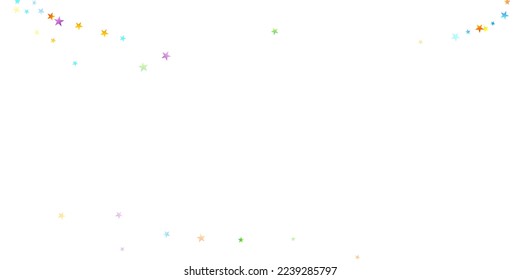 Rainbow Festive Confetti. Carnival Template. Colorful Star Falling. Beautiful Holidays Party. Little Tiny Multicolor Sprockets on White Background. Bright Vector Illustration.