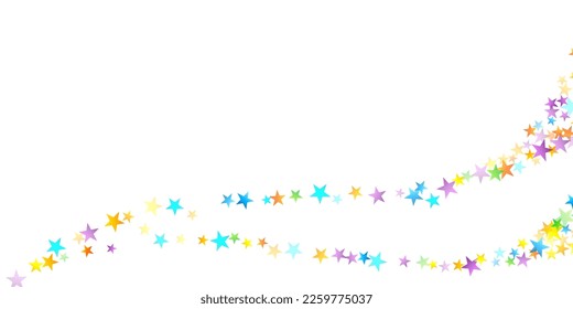 Rainbow Festive Confetti. Carnival Template. Colorful Star Falling. Beautiful Holidays Party. Little Tiny Multicolor Sprockets on White Background. Bright Vector Illustration.