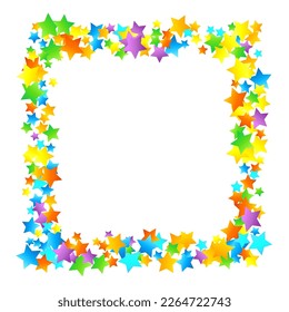 Rainbow Festive Confetti. Carnival Template. Colorful Star Falling. Beautiful Holidays Party. Little Tiny Multicolor Sprockets on White Background. Bright Vector Illustration.
