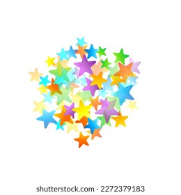 Rainbow Festive Confetti. Carnival Template. Colorful Star Falling. Beautiful Holidays Party. Little Tiny Multicolor Sprockets on White Background. Bright Vector Illustration.