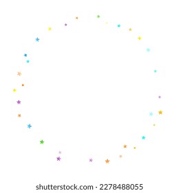 Rainbow Festive Confetti. Carnival Template. Colorful Star Falling. Beautiful Holidays Party. Little Tiny Multicolor Sprockets on White Background. Bright Vector Illustration.