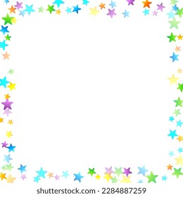 Rainbow Festive Confetti. Carnival Template. Colorful Star Falling. Beautiful Holidays Party. Little Tiny Multicolor Sprockets on White Background. Bright Vector Illustration.