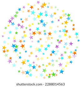 Rainbow Festive Confetti. Carnival Template. Colorful Star Falling. Beautiful Holidays Party. Little Tiny Multicolor Sprockets on White Background. Bright Vector Illustration.