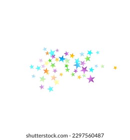 Rainbow Festive Confetti. Carnival Template. Colorful Star Falling. Beautiful Holidays Party. Little Tiny Multicolor Sprockets on White Background. Bright Vector Illustration.
