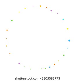 Rainbow Festive Confetti. Carnival Template. Colorful Star Falling. Beautiful Holidays Party. Little Tiny Multicolor Sprockets on White Background. Bright Vector Illustration.