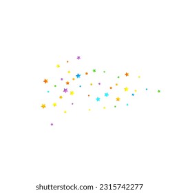 Rainbow Festive Confetti. Carnival Template. Colorful Star Falling. Beautiful Holidays Party. Little Tiny Multicolor Sprockets on White Background. Bright Vector Illustration.