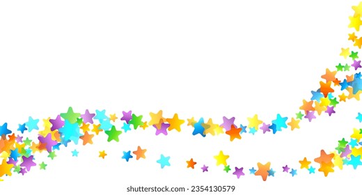 Rainbow Festive Confetti. Carnival Template. Colorful Star Falling. Beautiful Holidays Party. Little Tiny Multicolor Sprockets on White Background. Bright Vector Illustration.