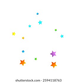 Rainbow Festive Confetti. Carnival Template. Colorful Star Falling. Beautiful Holidays Party. Little Tiny Multicolor Sprockets on White Background. Bright Vector Illustration.