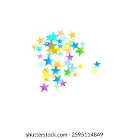 Rainbow Festive Confetti. Carnival Template. Colorful Star Falling. Beautiful Holidays Party. Little Tiny Multicolor Sprockets on White Background. Bright Vector Illustration.