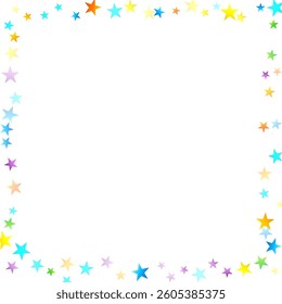 Rainbow Festive Confetti. Carnival Template. Colorful Star Falling. Beautiful Holidays Party. Little Tiny Multicolor Sprockets on White Background. Bright Vector Illustration.