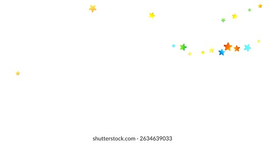 Rainbow Festive Confetti. Carnival Template. Colorful Star Falling. Beautiful Holidays Party. Little Tiny Multicolor Sprockets on White Background. Bright Vector Illustration.