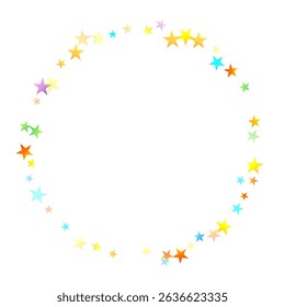 Rainbow Festive Confetti. Carnival Template. Colorful Star Falling. Beautiful Holidays Party. Little Tiny Multicolor Sprockets on White Background. Bright Vector Illustration.