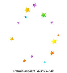 Confeti festivo del arco iris. Plantilla de Carnaval. Estrella colorida que cae. Hermosa fiesta de Días festivos. Pequeños piñones multicolores sobre fondo blanco. Ilustración vectorial brillante.