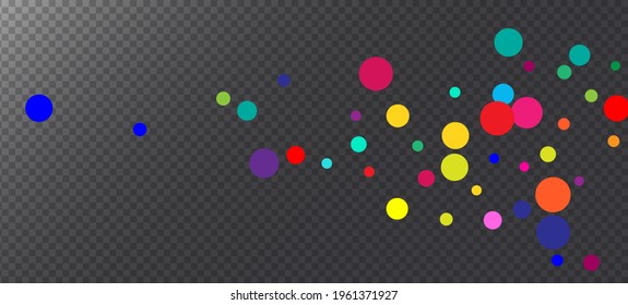 Rainbow Festive Confetti Vektorhintergrund. Absturzende glänzende Kreise. Weihnachten, Neujahr, Geburtstag schlichter Dekor. Karneval Modern Garland. Regenbogen Confetti Falling. Feierlichkeiten zu Feiertagen