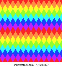 Rainbow festive diamonds  pattern background, color rhombuses on vector backdrop, used for children websites, textile, invitation cards, wrapping present paper, scrapbooking 