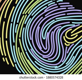 Rainbow finger print background on square shape. Vector illustration of Eps10 file. Editable stroke.
