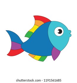 Rainbow Fish Animal Funny Cartoon Outlined Stock Vector (Royalty Free ...