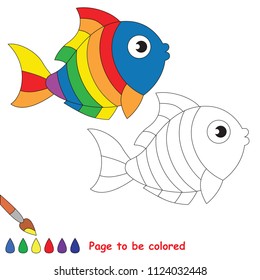 Rainbow Fish. Educational game for preschool kids with simple gaming level. Vector illustration to be colored.