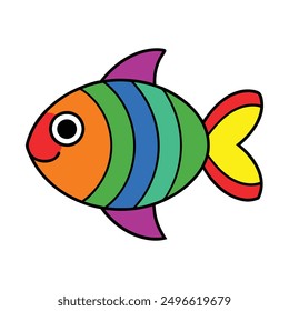 Rainbow Fish vector clipart and line art, perfect for kids' designs and aquatic-themed projects