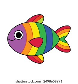 Regenbogen Fisch, Vektorgrafik und Linienkunst, perfekt für Kinderdesigns und Projekte zum Thema Wasser