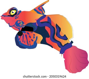 Rainbow Fish Water Aquarium Aqua flying fish Purple Red Orange Sea Exotic fishy tropic storm Illustration 