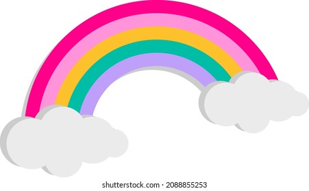 Rainbow of five colors, cartoon rainbow icon with clouds on a white background. Vector, cartoon illustration. Vector.