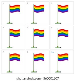 Rainbow flag animation. Vector illustration sprite sheet sequence waving flag