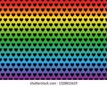 Rainbow flag with black hearts. LGBT pride flag.