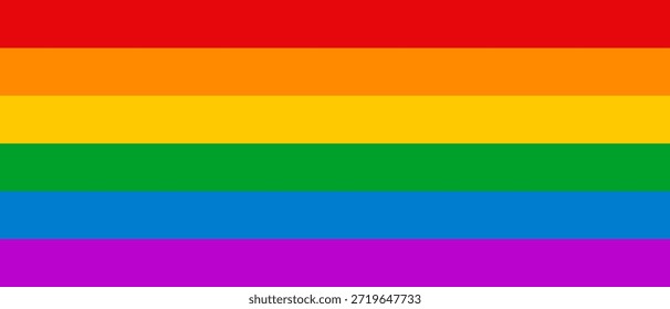 Rainbow flag with bold horizontal stripes celebrating Pride Month. Symbol of LGBTQ equality, diversity, and inclusion