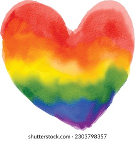 Rainbow flag brush style in heart shape isolate on white background. Vector illustration.