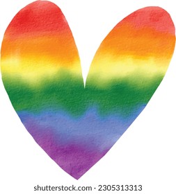 Rainbow flag brush style in heart shape isolate on white background. Vector illustration.